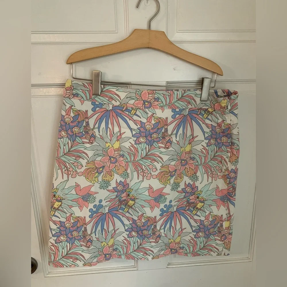 Talbots Pastel Tropical Love Bird Stretch Cotton Skirt 16